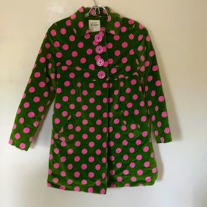 Mini Boden Polka Dot Green Pink Pea Coat Jacket Velvet  Size 11-12